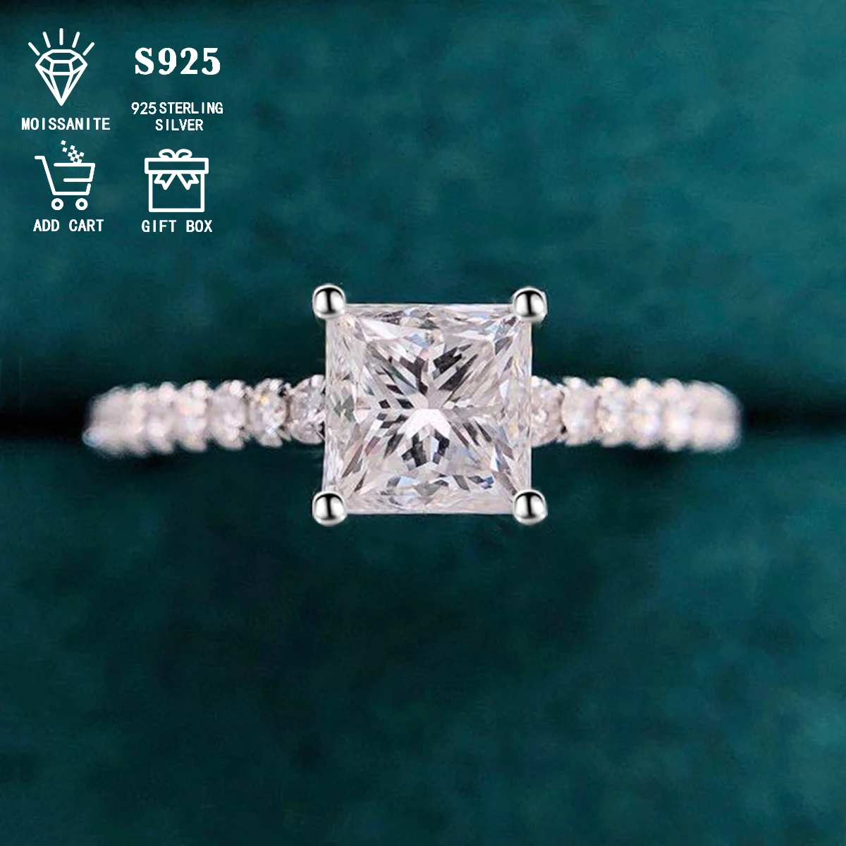 

Sterling Silver S925 Hypoallergenic 1ct/2ct/3ct Princess Cut Moissanite Four-Prong Women Ring Luxurious High-end Holiday Gift