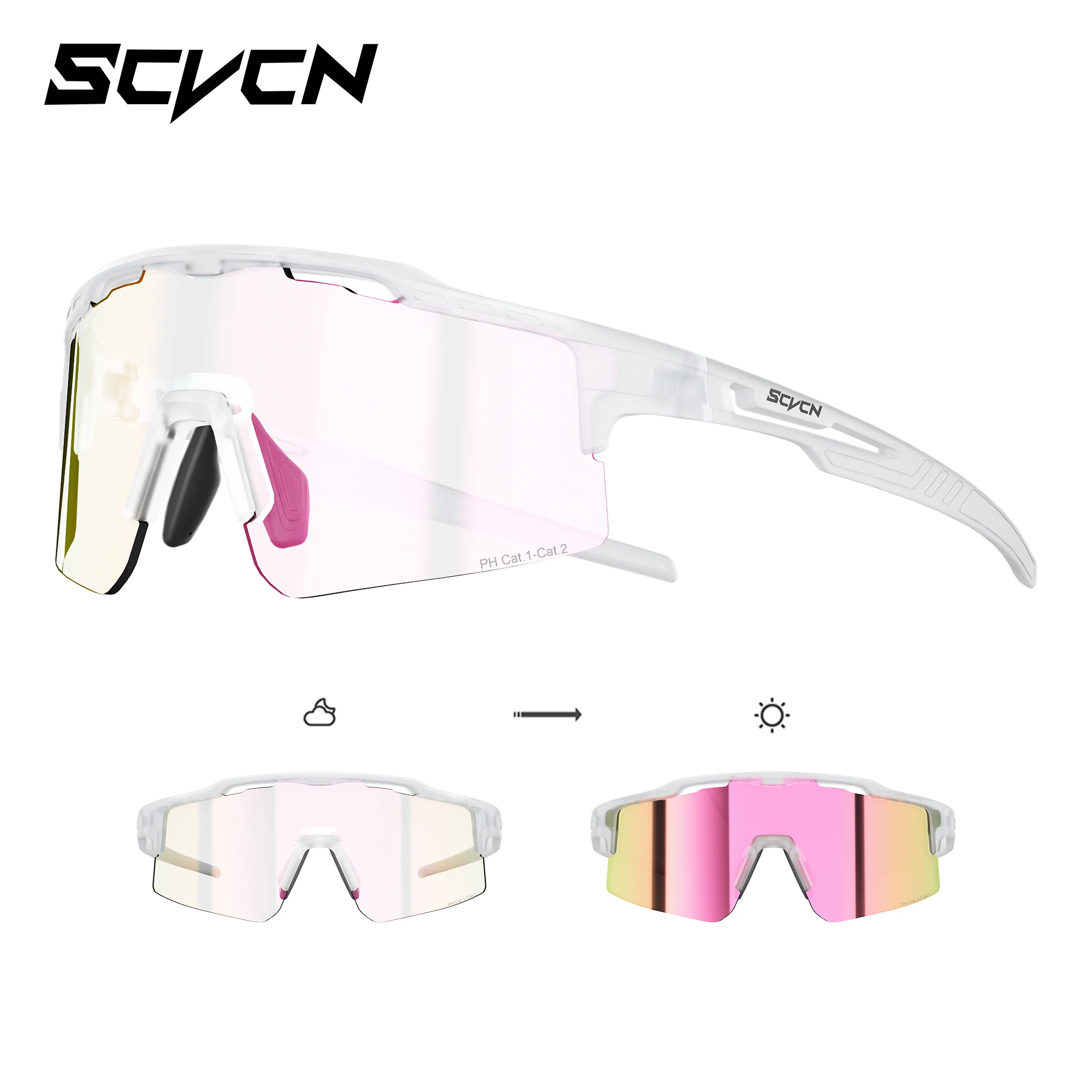 SCVCN Heiße Photochrome Radsport-Sonnenbrille UV400 für Damen und Herren, Winddichte Outdoor-Sportbrille für MTB, Rennrad, Wandern und Laufen