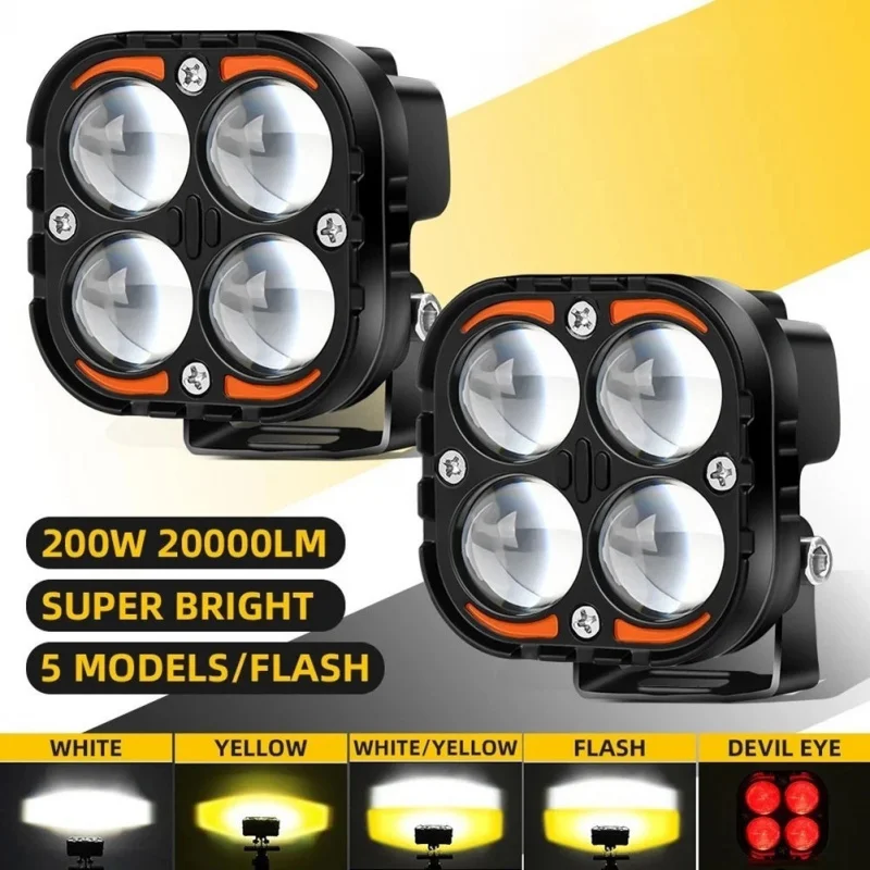 

Светодиодная фара SAAR для мотоцикла, оснащенная 5-мя режимами, рабочий прожектор с четырьмя листами клевера Demon-Eye