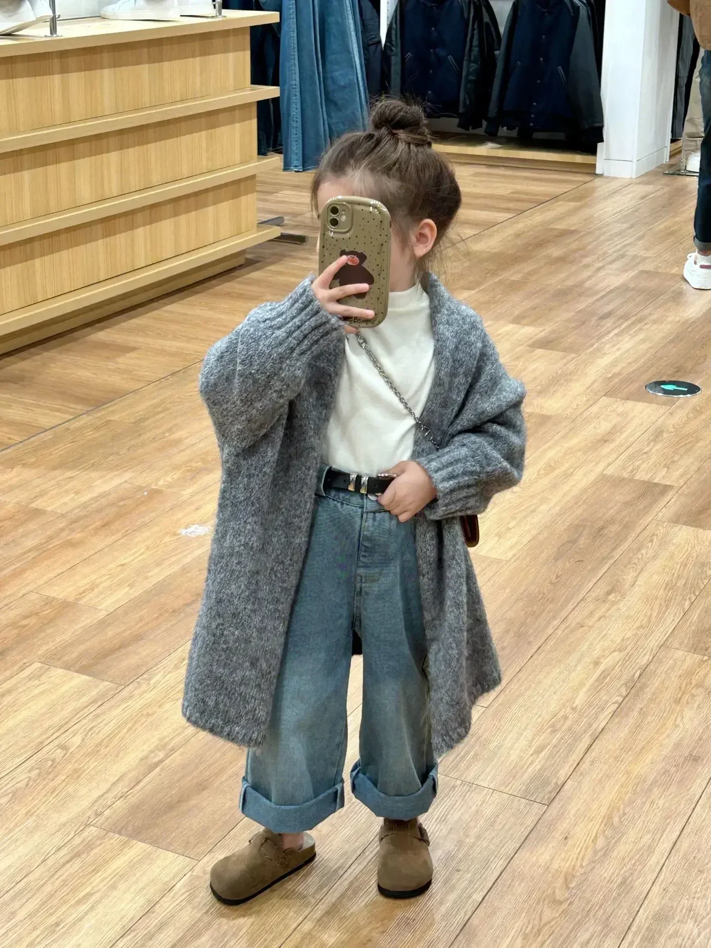 Girl Coat 2023 Autumn and Winter Children Wear Korean Style Children Wear Girls Chunky Sweater Cardigan Long Sweater Coat