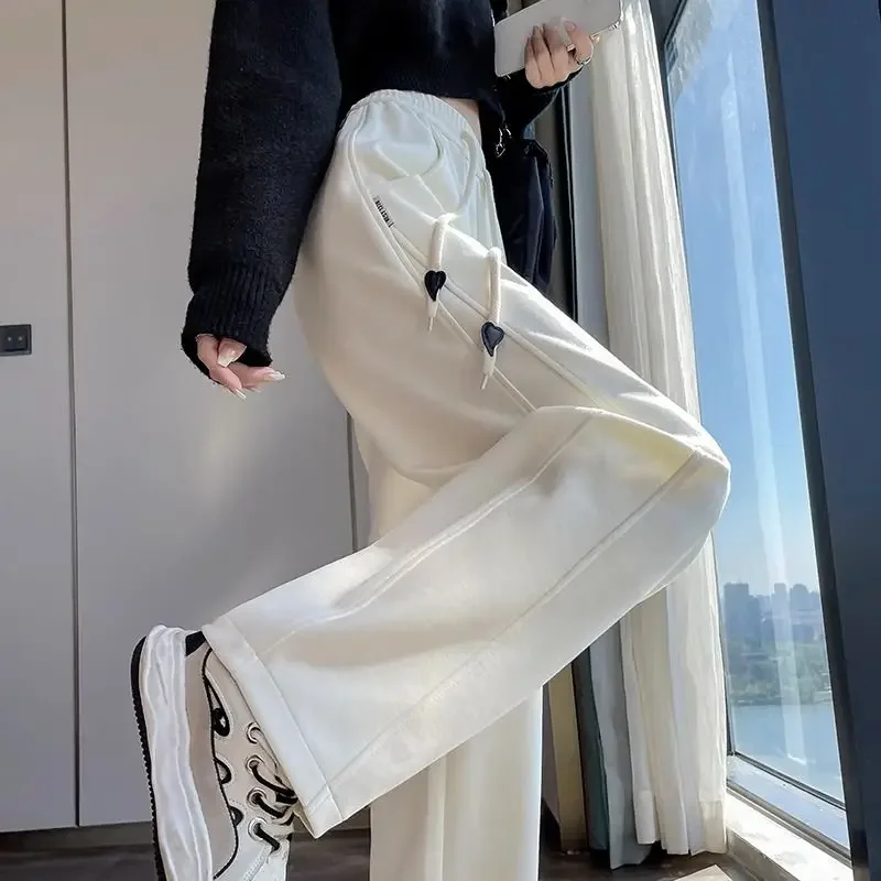 

American Off White Straight Leg Wide Leg Pants for Women Spring and Autumn High Waisted Draped Loose Casual Sports Pants Now