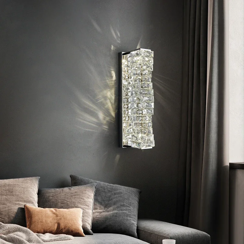 

FSS Modern Crystal Chrome Gold Wall Lamp For Living Room Bedroom LED Background Aisle Bedside Decoration Home Lighting Fixtures