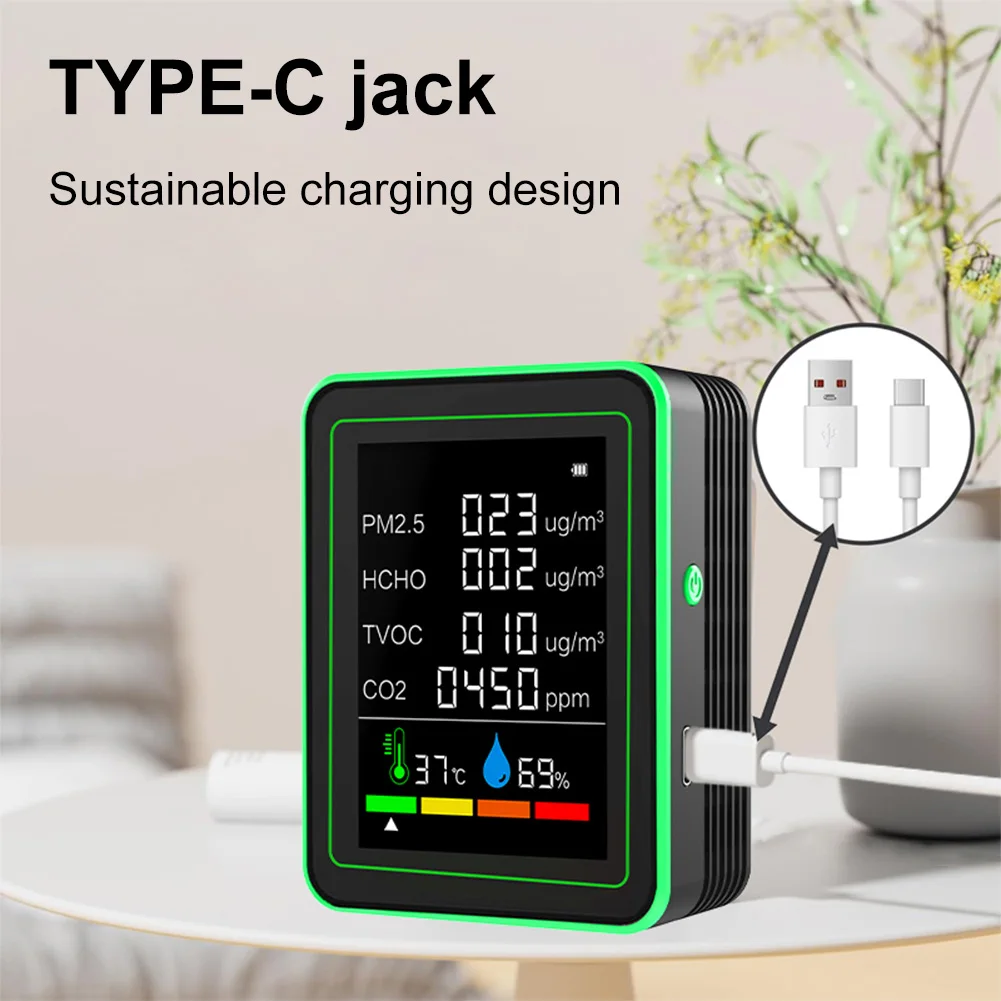 5/6 In1 Digitaler Luftqualitätsmonitor PM2.5 CO CO2 Sensor Meter HCHO TVOC Luftfeuchtigkeit Temperaturdetektor Gasanalysator CO2-Monitor