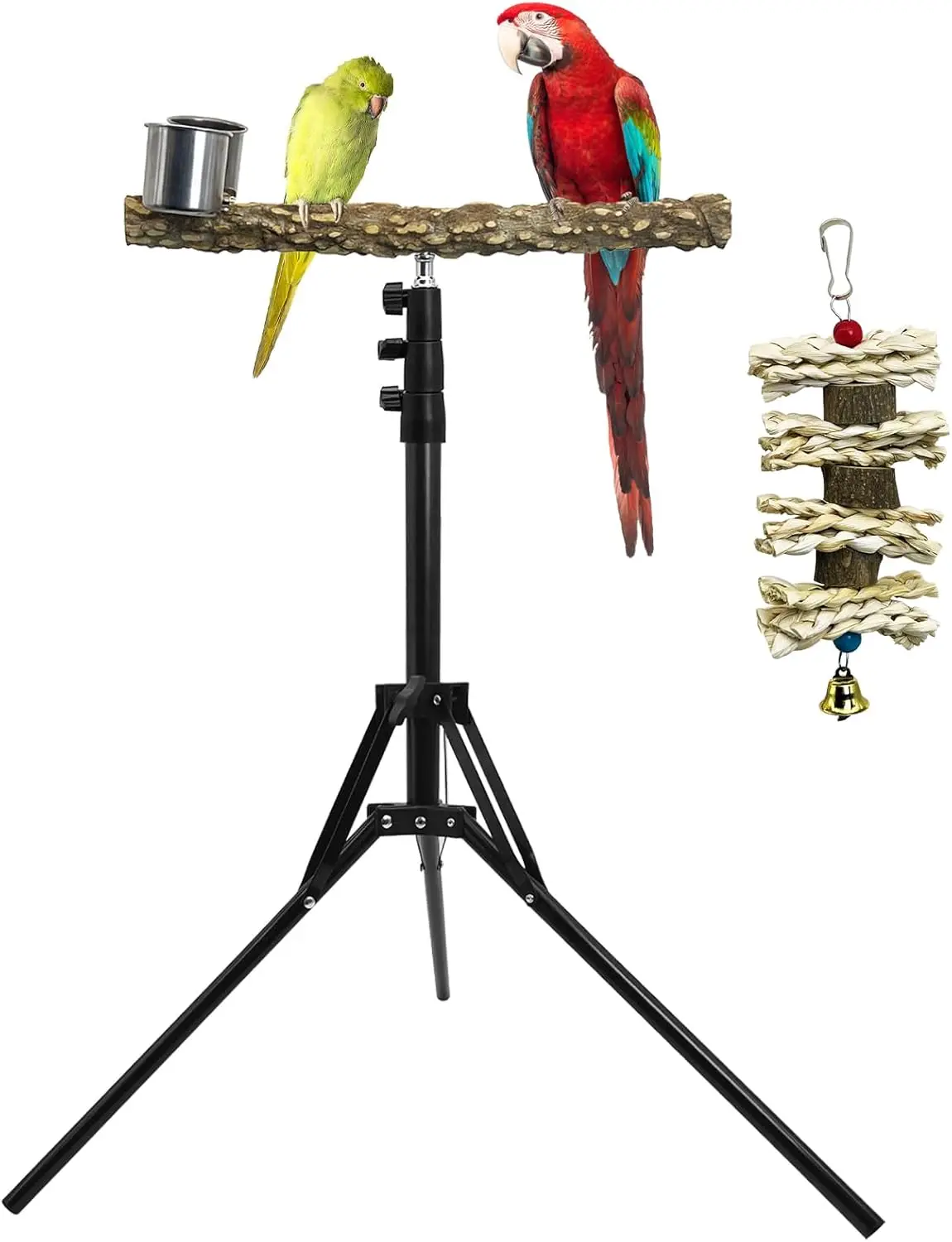 

28-60inches Height Adjustable Bird Perch, Pepperwood Parrot Perch Stand with Feeding Cup, Multi-Purpose Bird Perches for Indoor