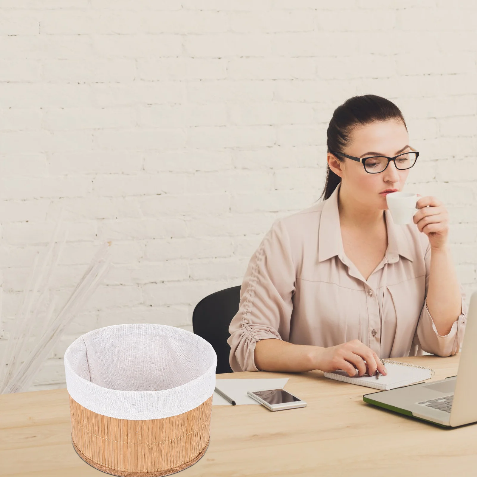 3Pcs Round Bamboo Woven Basket Storage Organizer for Home Office Desktop Fruit Snack Desk Organizer Woven Storage Basket