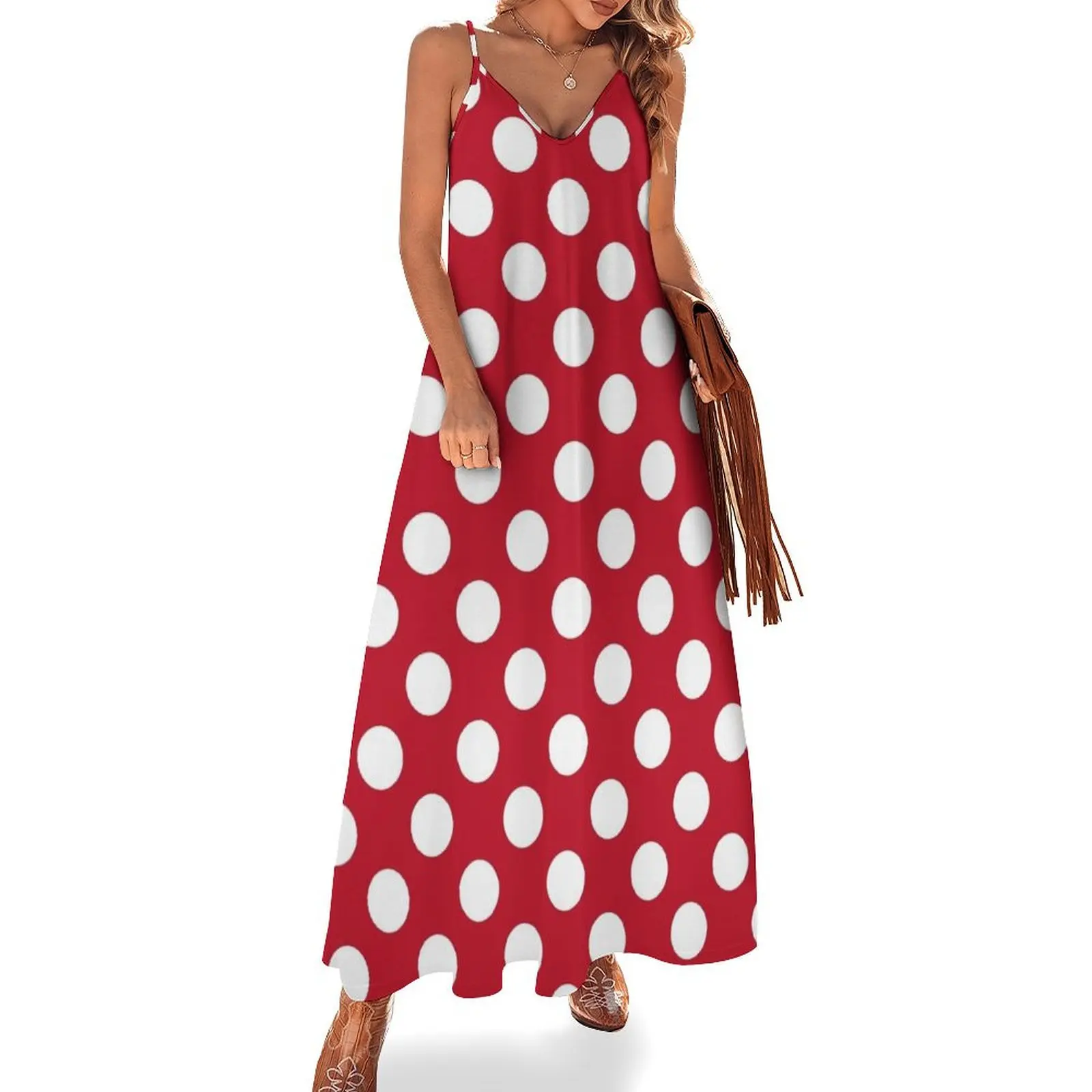 

Red And White Polka Dots Sleeveless Long Dress ladies dresses for special occasion elegant dress prom dresses 2025 Dress