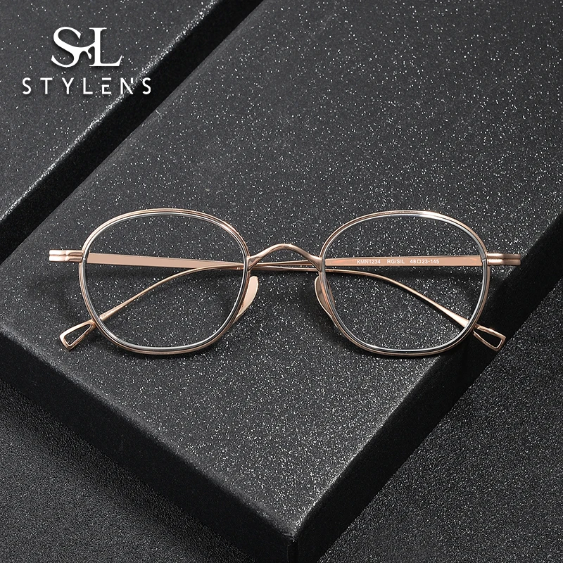 

STYLEN Handmade Pure Titanium Anti Blue Light Glasses Fashion Men Women Reading Glasses Prescription Customized Glasses KMN1234