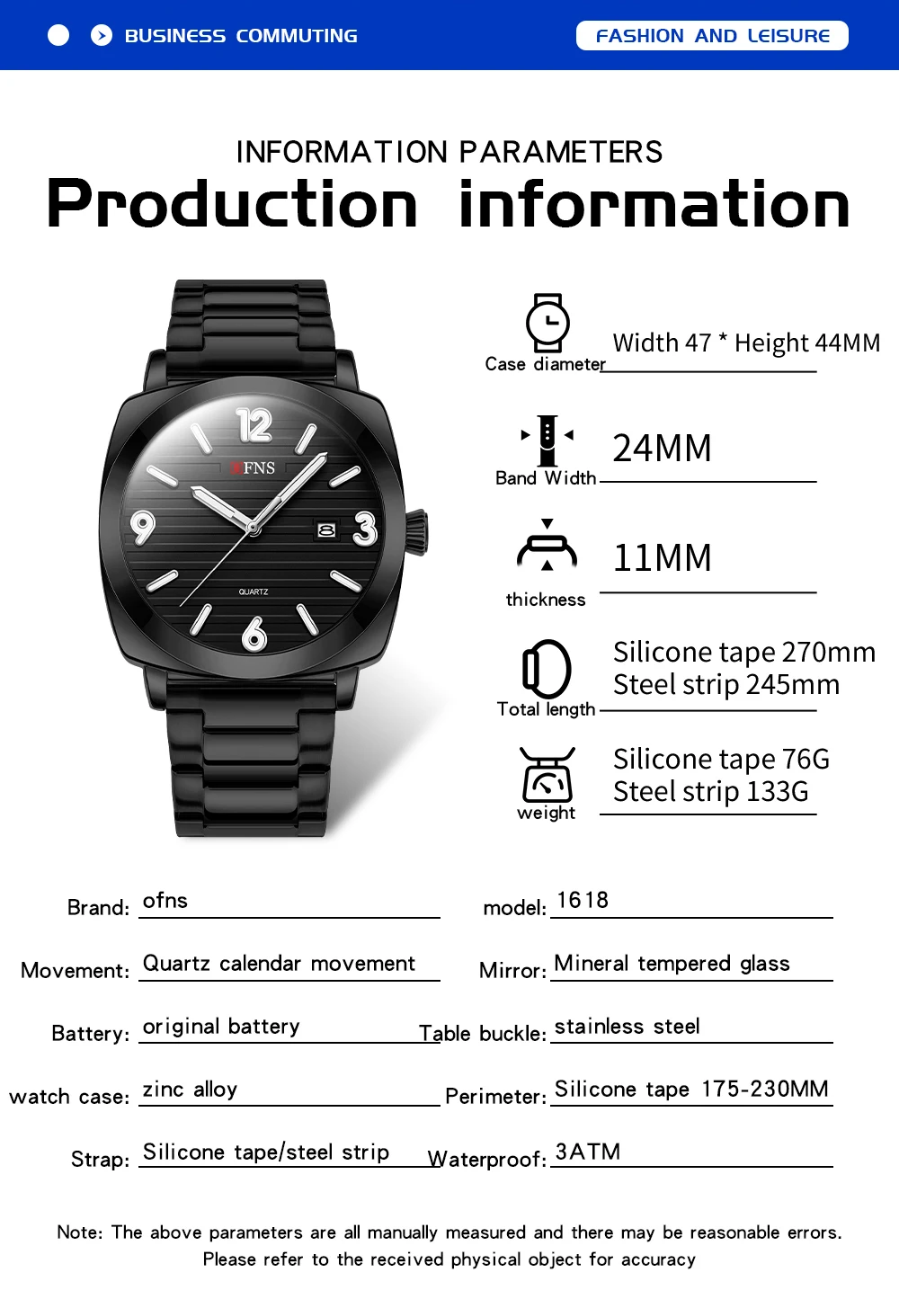 OFNS 신상 1618 패셔너블 슬림 남성 쿼츠 시계 방수 야광 싱글 캘린더 심플 캐주얼 남성 쿼츠 시계 2025