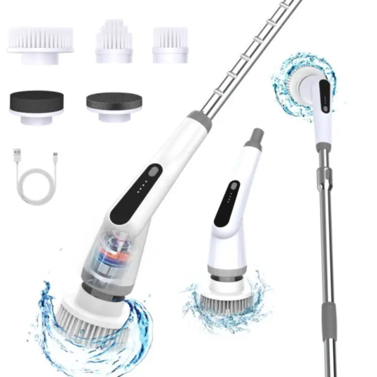 

Портативная беспроводная электрическая бытовая щетка для чистки, сменные пластиковые насадки, мощность для вращающегося скруббера для душа в ванной комнате