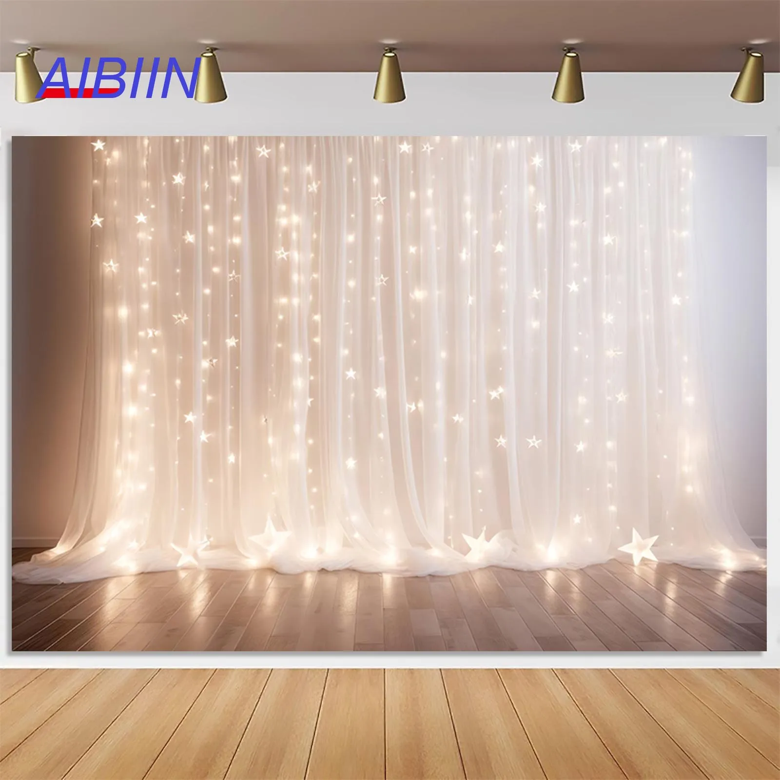 

Beige Curtain Party Backdrop Glitter Lamp Dots Romantic Wedding Birthday Photography Background Baby Shower Girl Poster Decor