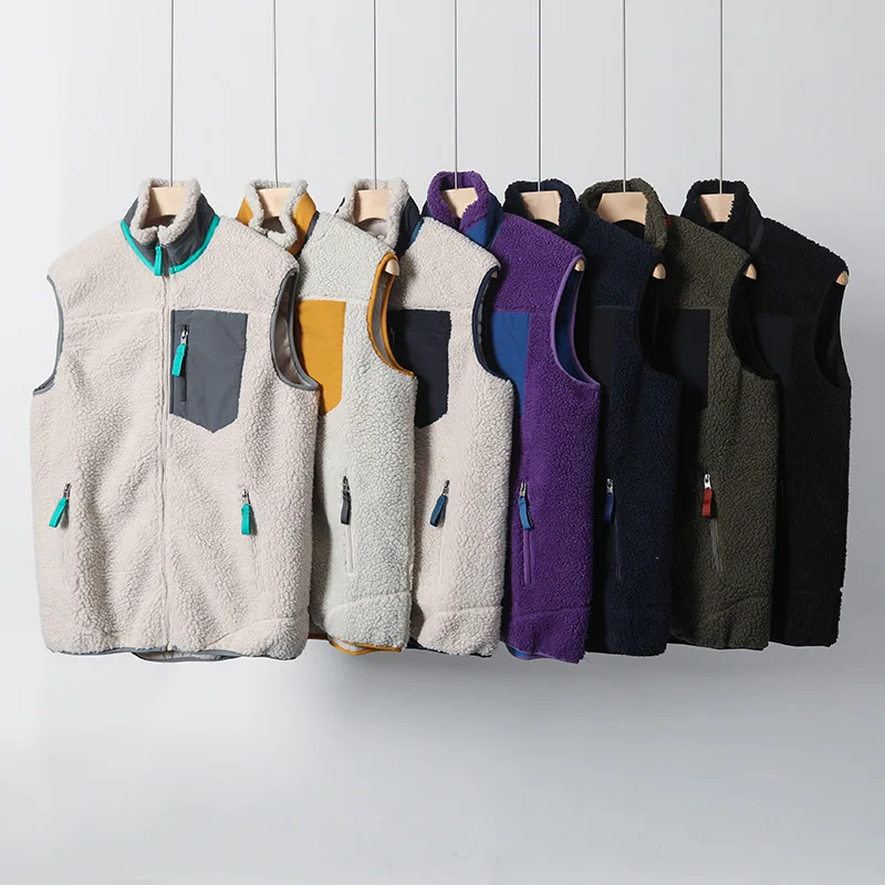 

Retro Warm Fleece Fleece Fleece Casual Wear Comfortable Sleeveless Unisex Sports Vest Winter Outdoor Stand Up Collar Zipper Clip