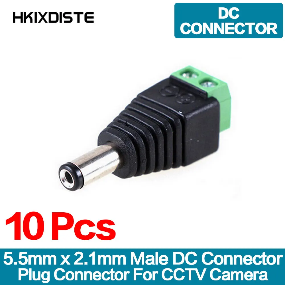 10 Pcs 5.5 x 2.1mm DC Power Male Jack Connector Adapter Plug for CCTV Camera