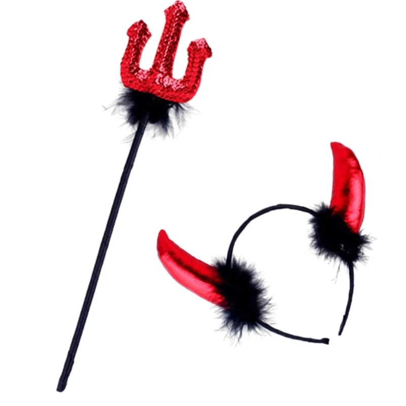 Glittering Devil Horn Hairhoop Fork for Cosplay Party Christmas Headband Costume Accessories Masquerade Balls Headwear Dropship