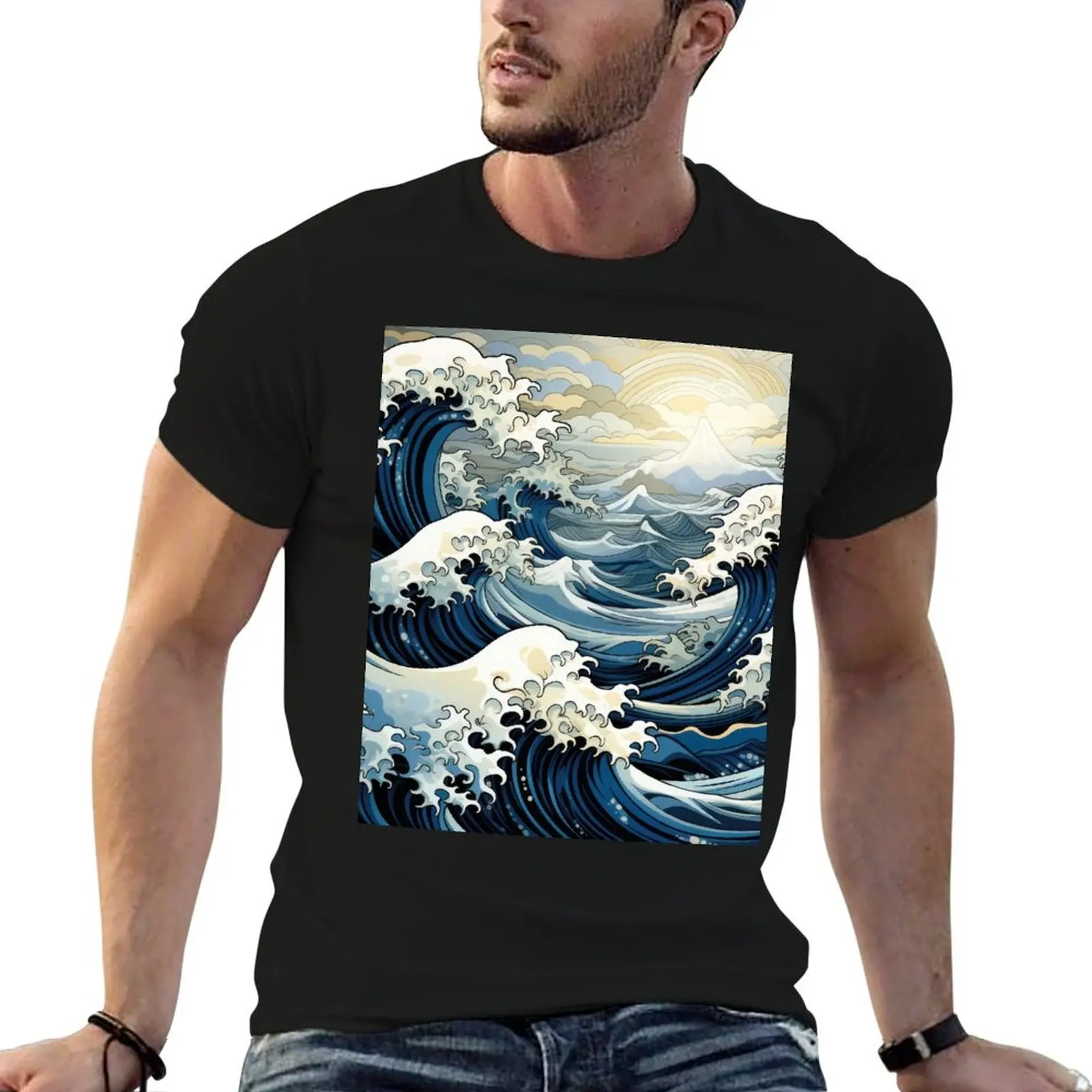 The Great japanese waves T-Shirt blue archive customizeds T-shirt men