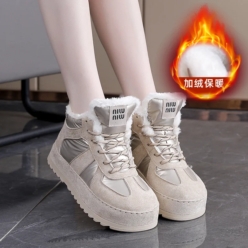 

Women's Fleece Lined High-Top Snow Boots Winter Thick-Soled Warm Cotton Running Shoes Trendy Jogging Boots