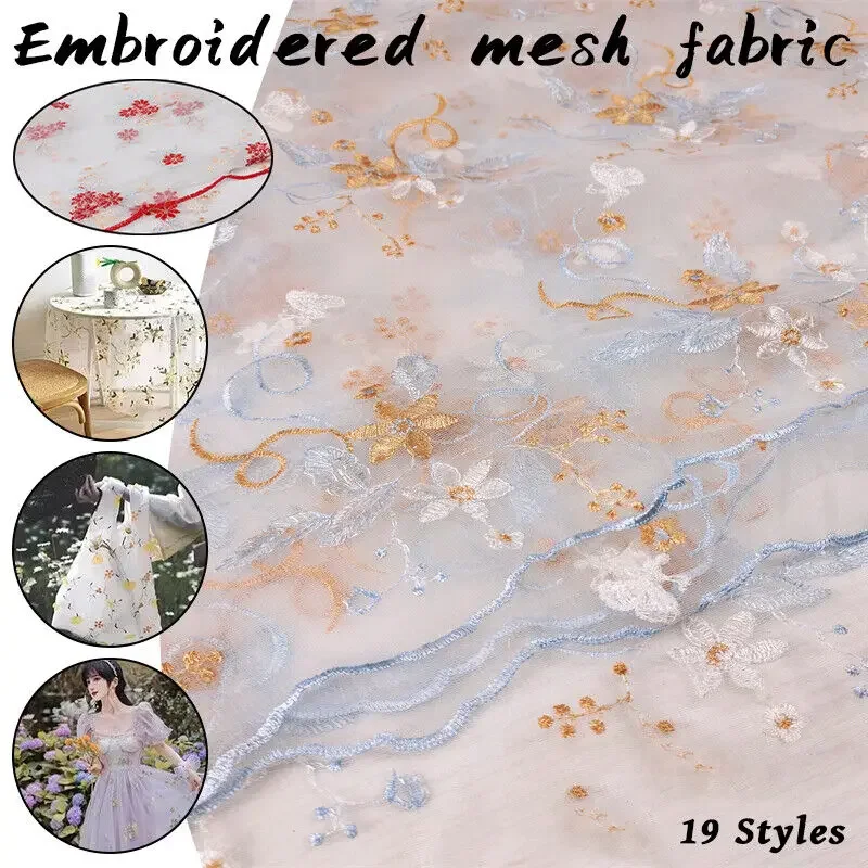 

50X135Cm Embroidered Mesh Fabric Chinese Lace Fabric Soft Tulle Fabric Diy Dress Wedding Tablecloth Designer Material