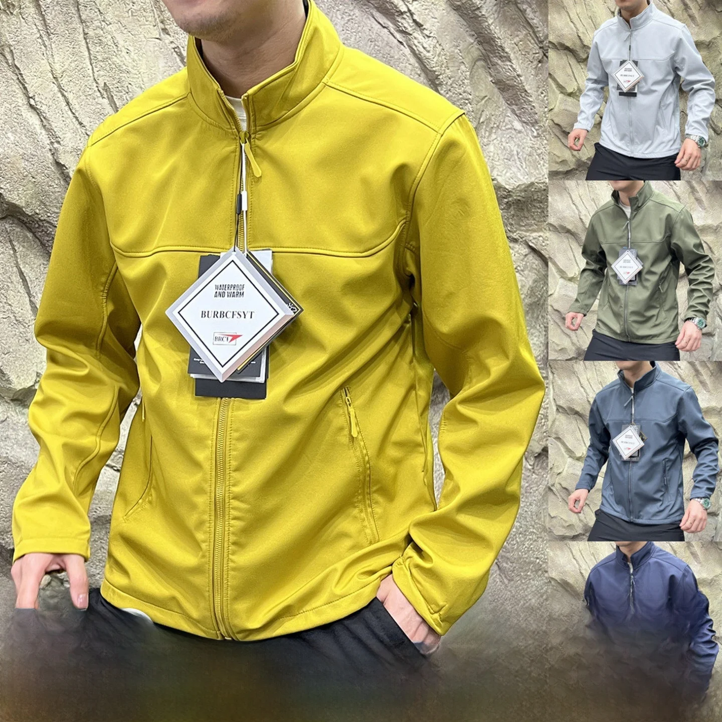

3D Tailored Softell Jaet Windproof Water-Resistant Fce-Lined Outdoor Stand Collar Worn-Resistant for Men Autumn Season