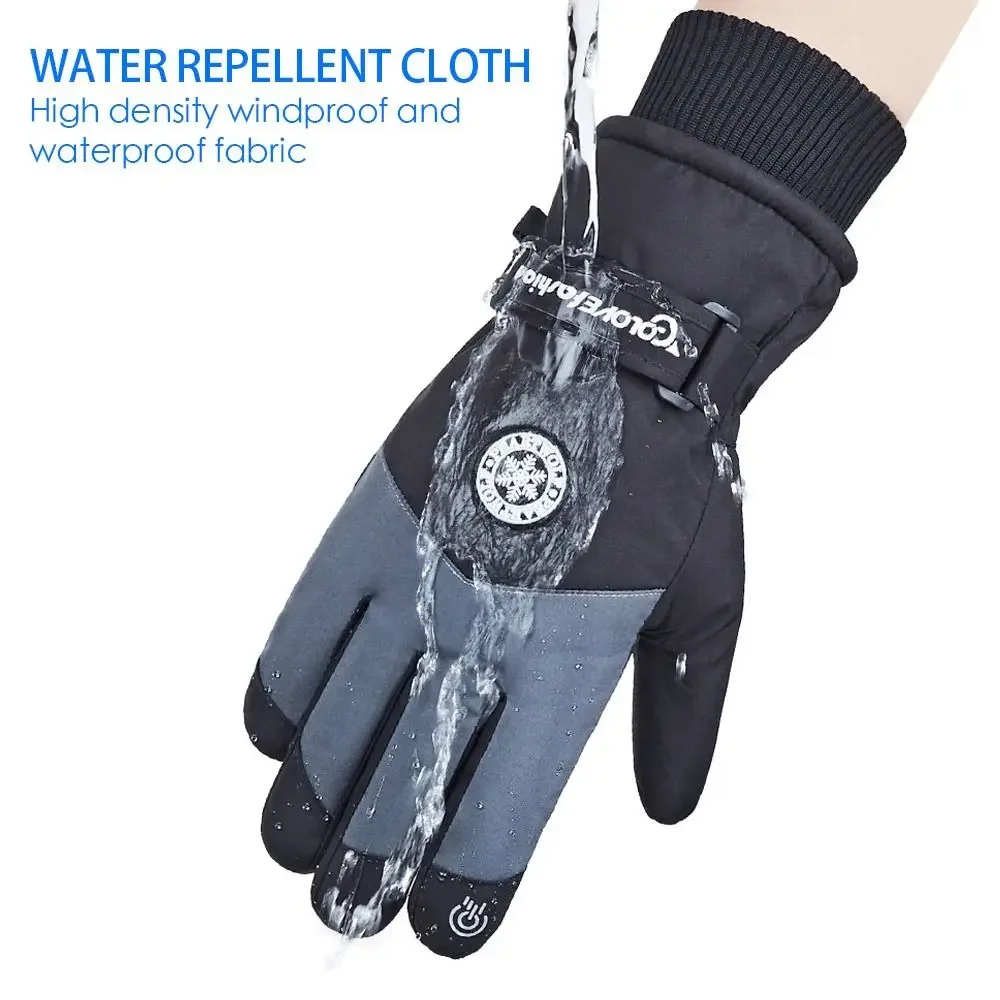 Winter Outdoor Snowboard Ski Riding Gloves Leather Non-slip Touch Screen Waterproof Motorcycle Cycling Fleece Warm Riding Gloves