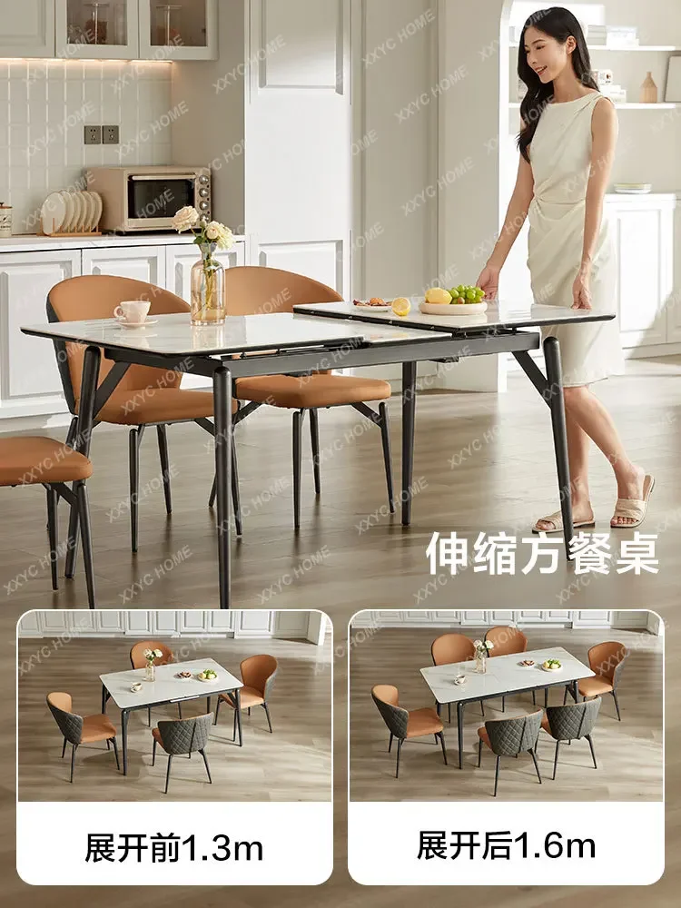 

Light Luxury Stone Plate Dining-Table Chair Combination Simple Home Retractable Folding Table round Table