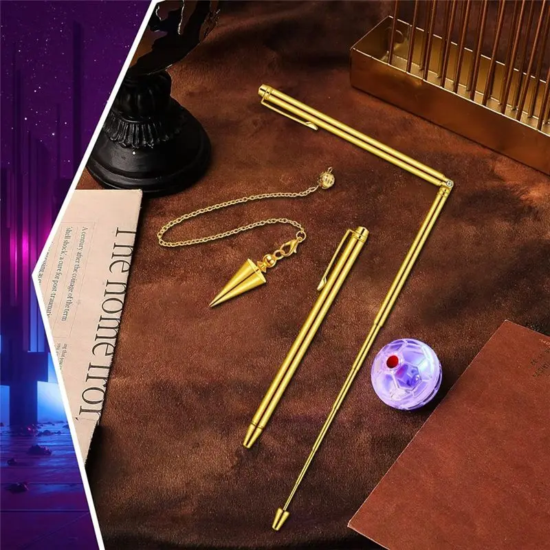 A98E-4 Piece Dowsing Rods Copper Set Pen Shaped Gold Spirit Rods Water Divining Rods With LED Light Up Cat Ball Copper