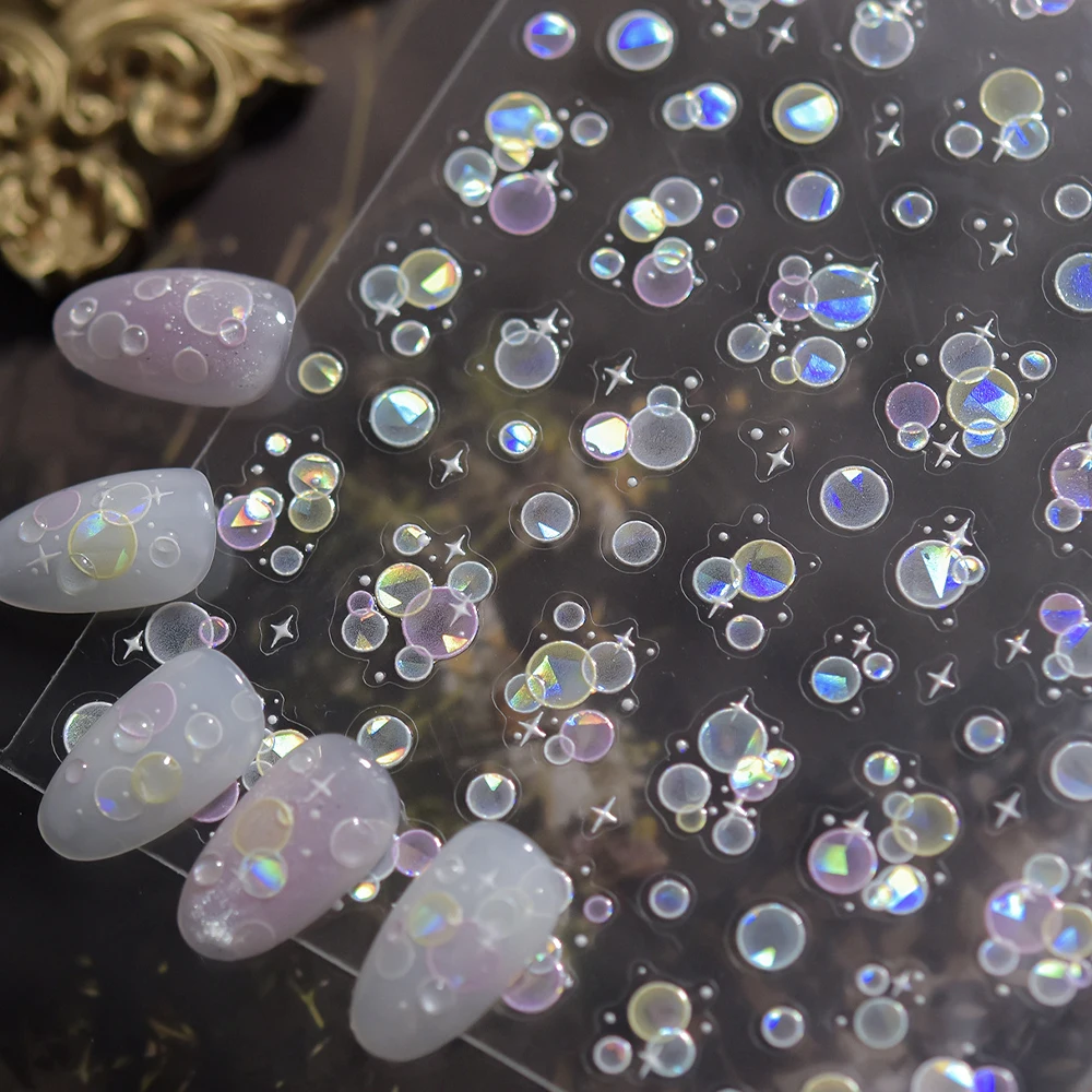 

2pcs Iridescent Water Bubbles Shiny Stars Colorful 5D Nail Art Stickers Dreamy Water Drop Self Adhesive Decorations Manicure