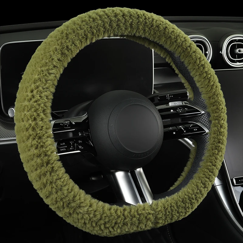 Winter Faux Mink Car Steering Wheel Cover, Round/D-Shape Options, Soft Comfortable and Warm, Fits 14.5-15 Inch Steering Wheels