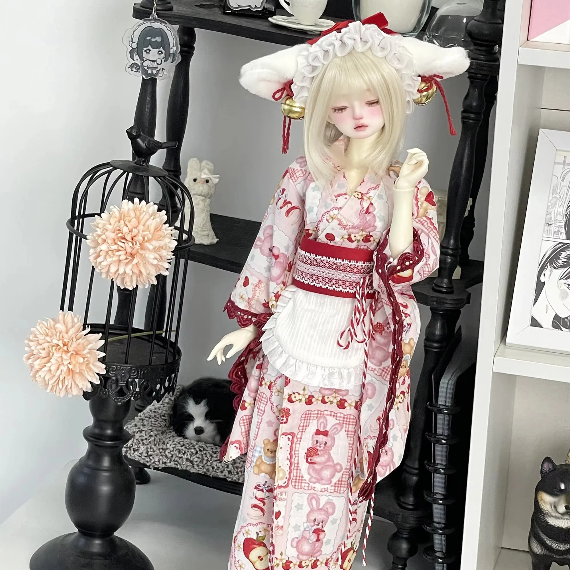 Design originale 40 cm scala 1/4 vestiti per bambole Bjd Kimono stile Lolita carino Moe Vintage Showa vestito per bambole Bjd a quattro punti