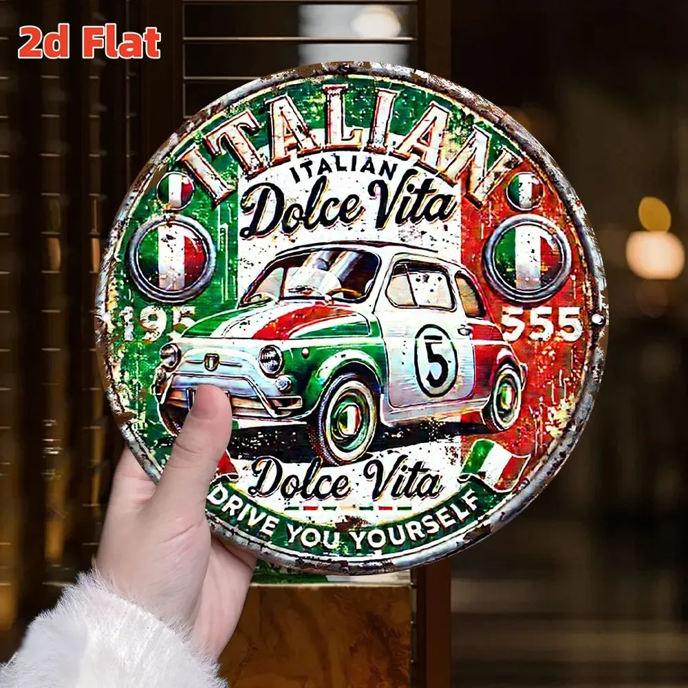 2D Flat, Italian Vintage for -Inspired Car Emblem - Round Aluminum Italian Flag Shield Badge with - Durable Collectible - view 3