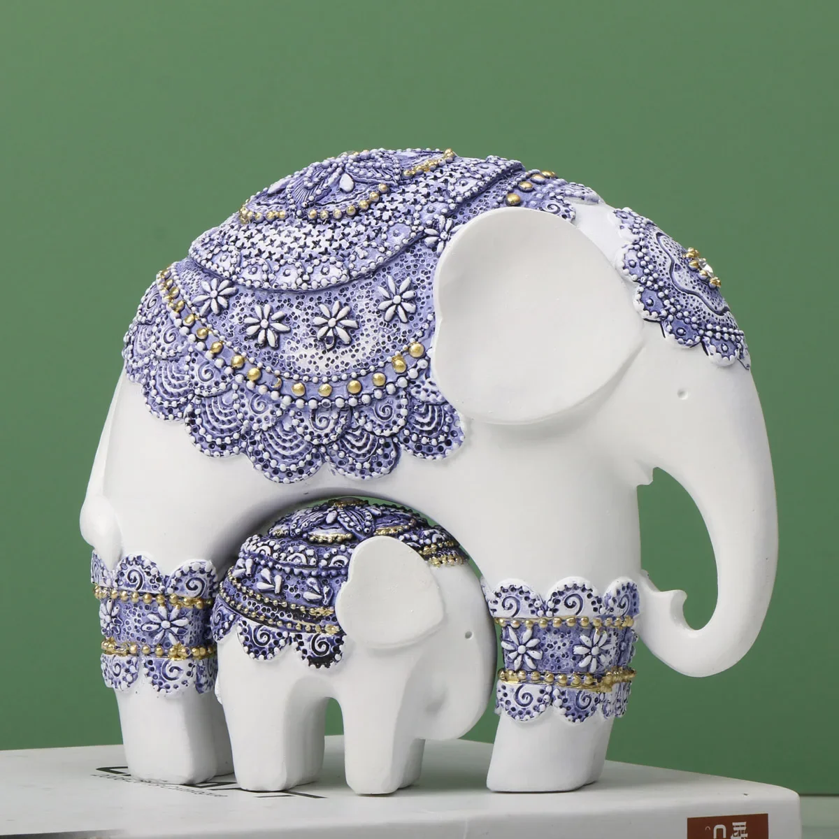 Blue and White Trunk-Up Elephant Sculpture -Prosperity and Good Luck Charm, ldeal Home Décor & Universal Gift