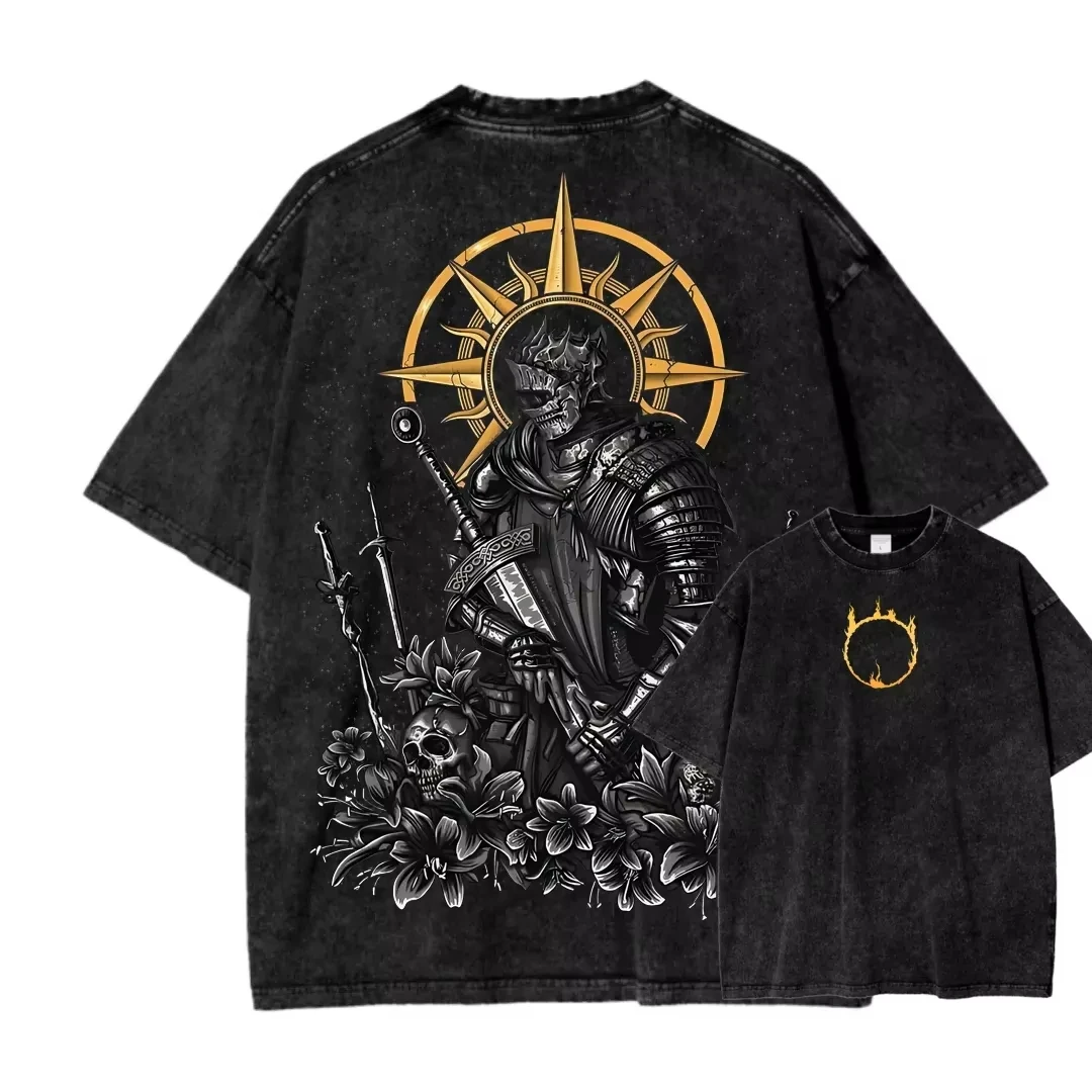 Dark Souls Graphic T-shirt Vintage Washed Gamer Aesthetic Unisex Oversized Crew Neck Cotton Short Sleeve Tee Tops Hot Sale