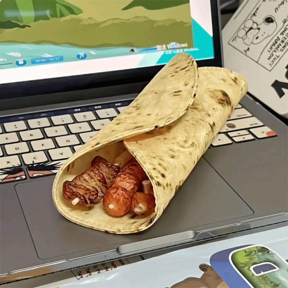 Creative Design Flying Pancake Pencil Case Canvas Material Fun Burrito Design Simulated Pancake Storage Bag Desktop Organizer
