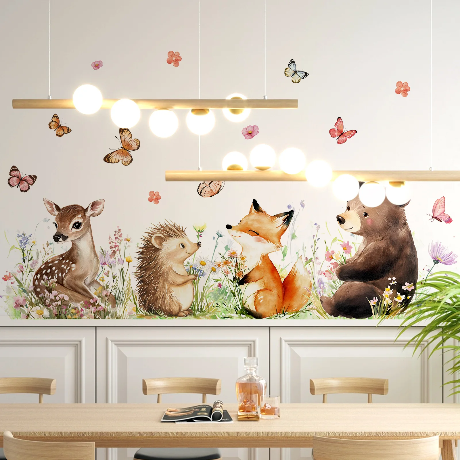 Large Pine Tree Jungle Animals Wall Stickers Baby Nursery Kids Playroom Woodland Animal Bear Deer Fox Wall Decals Bedroom Decor