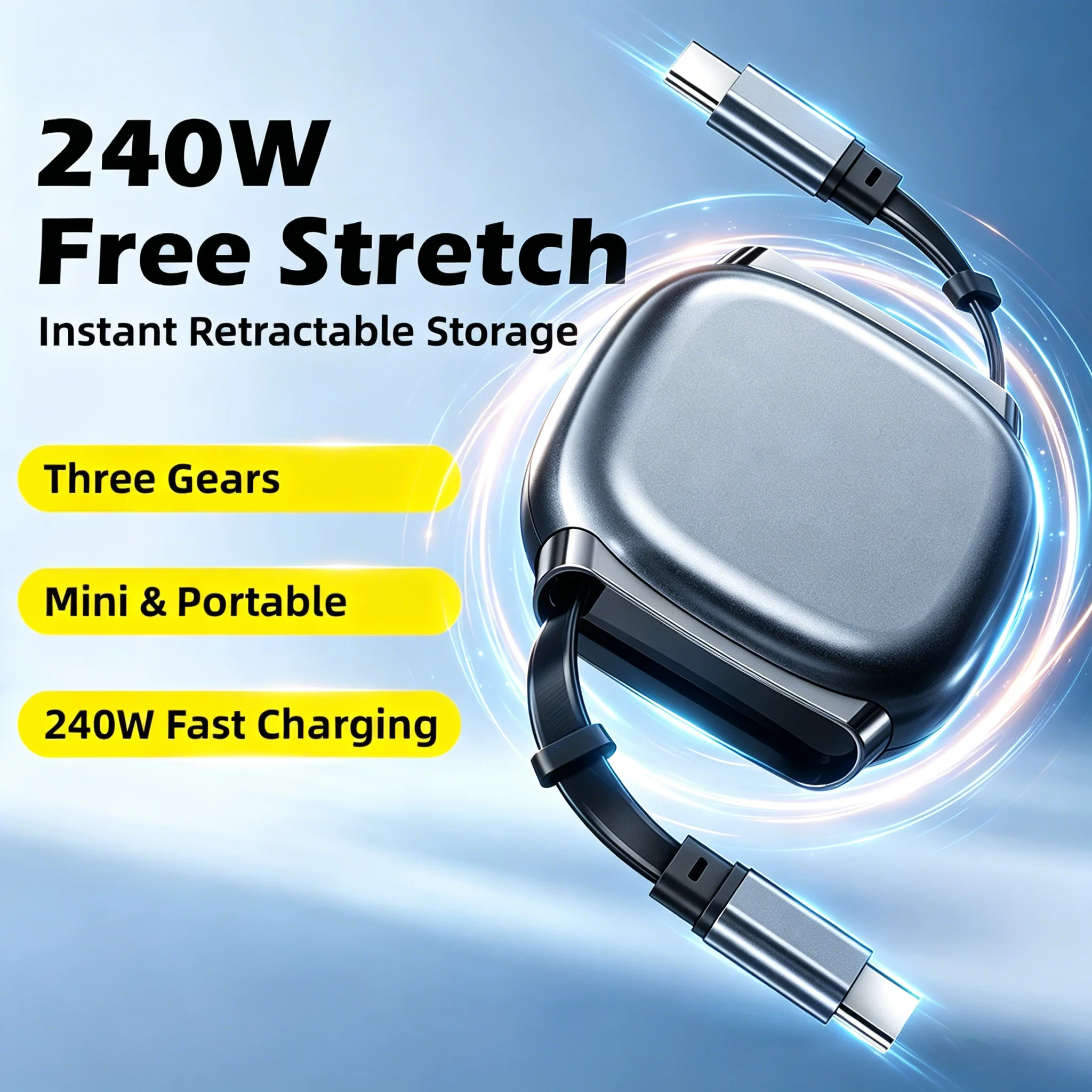 

240W USB C to USB C Cable 1M Retractable Type C Cable for Tablet Fast Charger USB C Data Wire for iPhone Samsung USB-C Devices