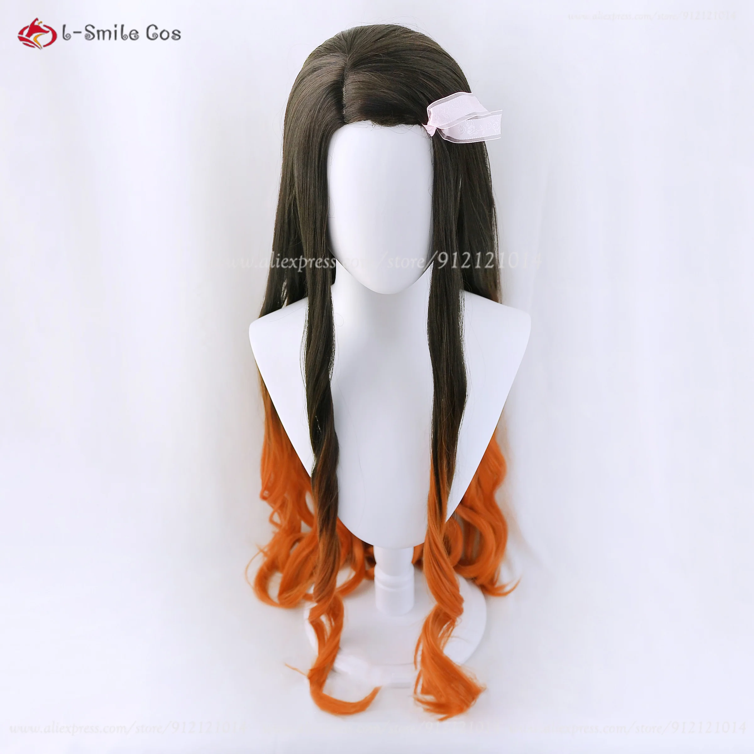 Kamado-Peluca de Cosplay Nezuko para mujer, con gorro pelo sintético resistente al calor, color negro degradado y naranja, 100cm de largo, estilo Anime, novedad