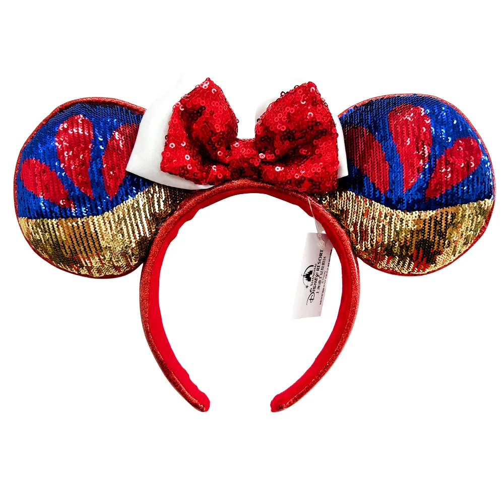 Disney-Diadema con orejas de Mickey Mouse para adultos y niños, diadema de felpa con lazo de lentejuelas grandes, disfraz de princesa sirena, regalo