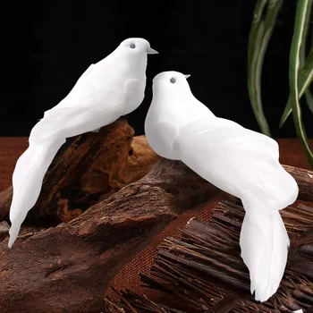 2pcs Artificial Dove White Foam Feather Pigeon Lover Peace Doves Bird Simulation Figurines Home Decor Garden Hanging Decorations