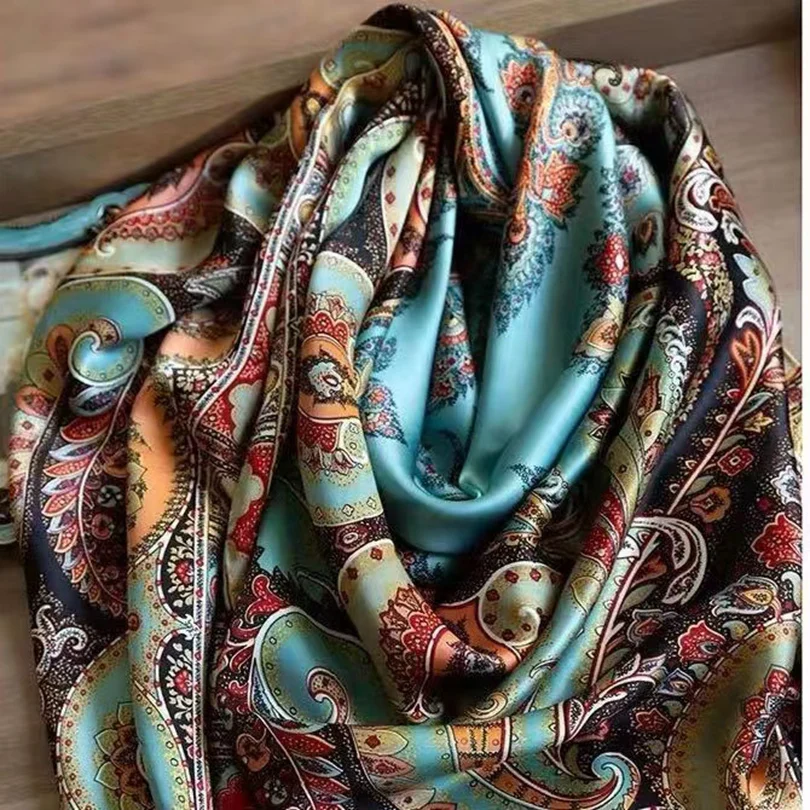 New Red Blue Silk Scarf Bufandas Women Scarfs National Style Satin Square Scarves Ladies Brand Head Scarf Hijab Fashion shawl