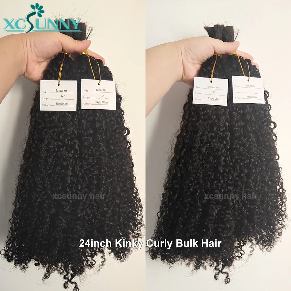 Cabelo humano em massa para trançar, Kinky Curly, extensões de cabelo para tranças, duplo desenhado, feixes de cabelo, sem trama, atacado