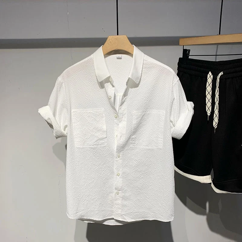 

Casual Style Men's Shirt Five-Quarter Sleeve Thin Loose Fit Summer New Korean Version All-Match Dark Pattern Business Casual ...