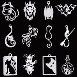 3pcs/lot DIY Jewelry Animal Charms Cute Kitten Cow Deer Stainless Steel Craft Earring Making Crown Lion/Goldfish/Bat/Cat Pendant