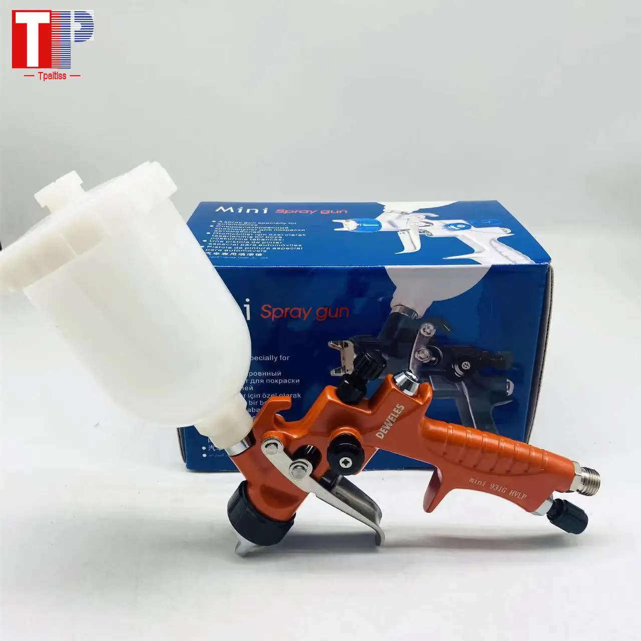Tpaitlss Orange Mini931G Car Paint Spray Gun HVLP Repair Tool 0.8/1.0mm Nozzle 250mm Cup