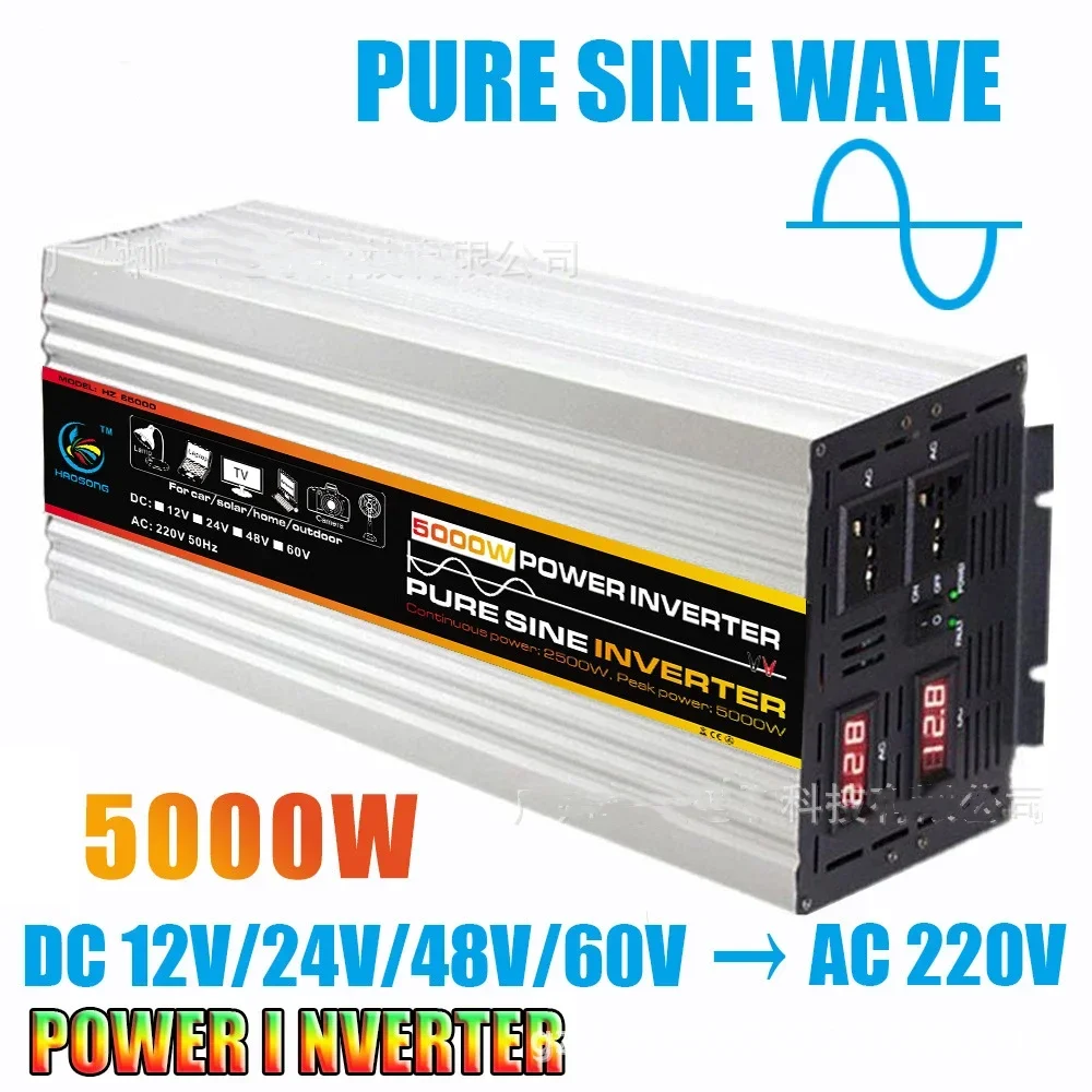 Pure Sine Wave Power Inverter  12/24/48/60V To AC 110V/220V  5000W DC to AC Voltage Converter Power Supply Converter Transformer