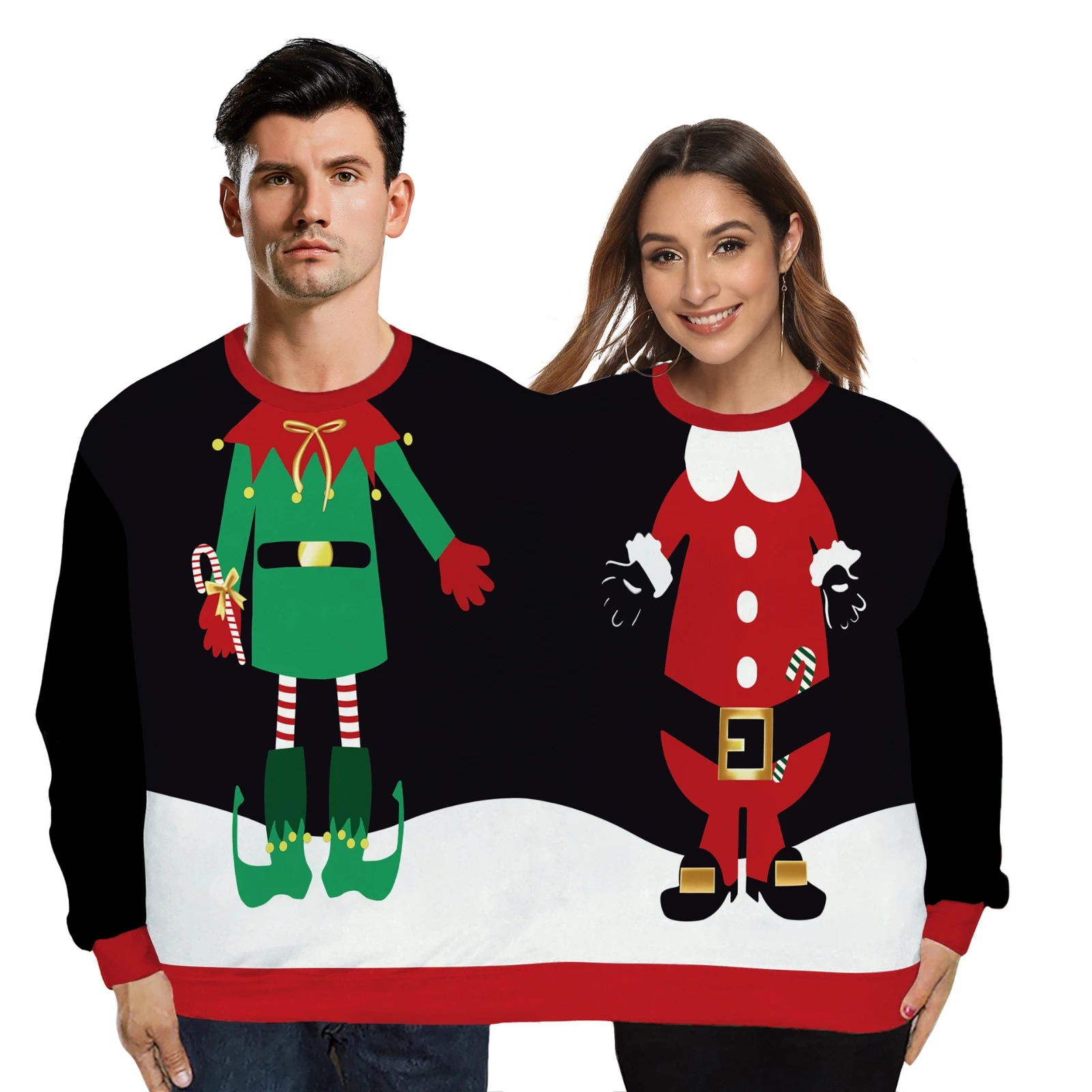 

Women Men Ugly Christmas Sweatshirts One Piece 3D Full Cover Printed Xmas Ullover Holiday Halloween Party Xmas Crew Neck Top