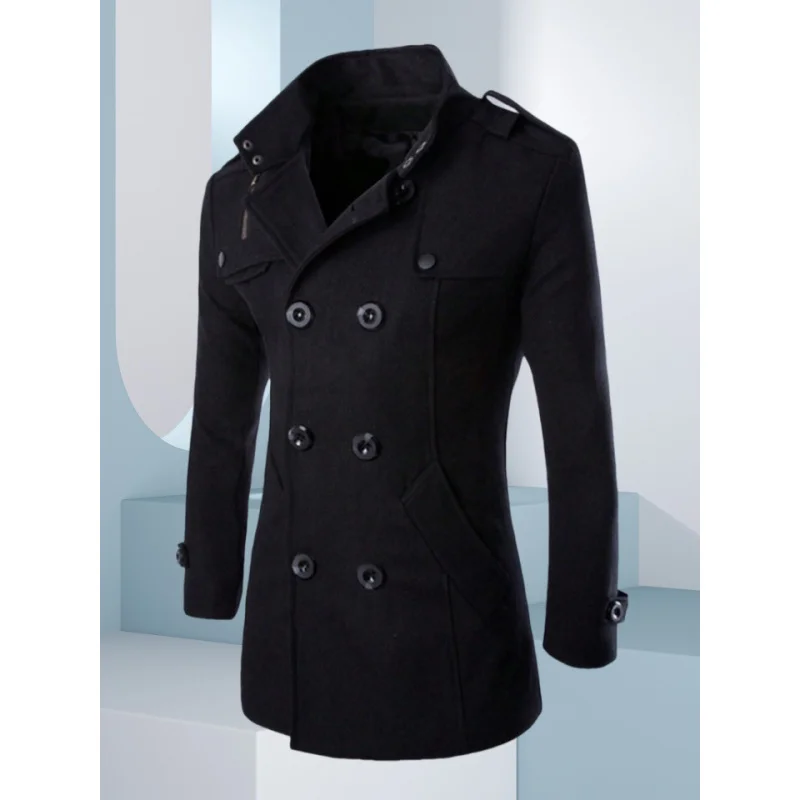 Upgraded Version2024New Men's Woolen Coat Mid-Length Woolen Trench Coat Men's Coat