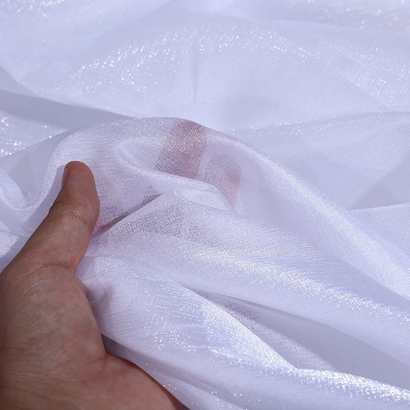 Glossy Organza Glitter Fabric Shiny Wire By The Meter for Hanfu Horse-face Skirt Curtain Diy Sewing Soft Smooth Cloth White Pink