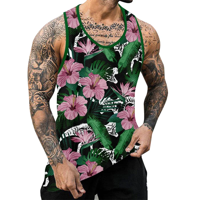 Flowers Graphic Tanks Tops Sleeveless 3D Animal Printed Men\'s Vest Summer Basketball O-Neck Street Man Gym Tanks Big Size 6Xl