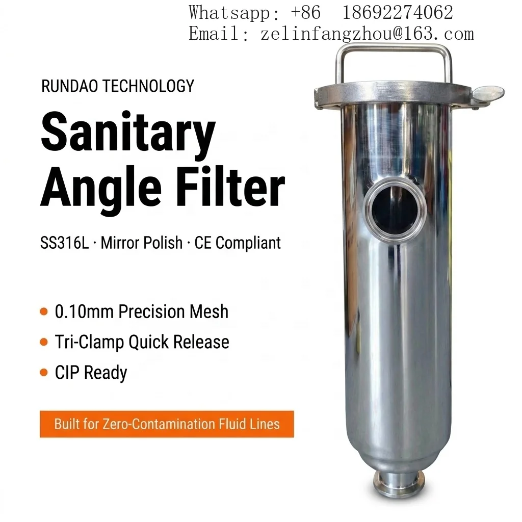 SS304 Food Grade Sanitary Wedge Wire Filter Right Angle Tri Clamp Pipeline Strainer for Beer Dairy Beverage Processing