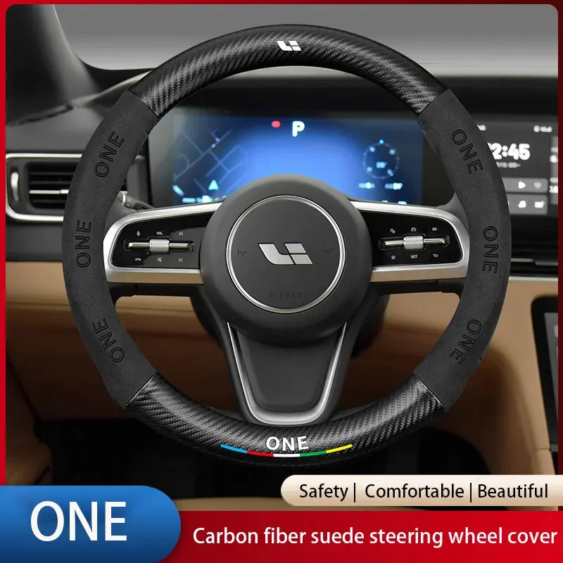 

For Leading Ideal One Li Auto L6 L7 L8 L9 Car Accessories Car Suede Carbon Fiber Leather Steering Wheel Cover Non-slip