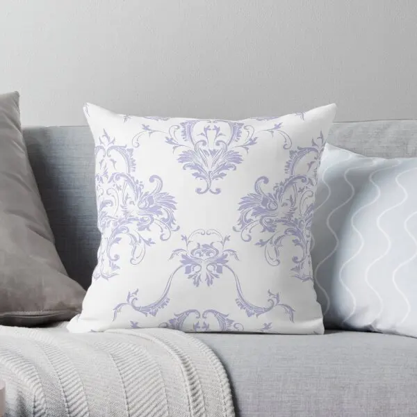 White And Purple Damask Scroll Baroque P  Printing Throw Pillow Cover Decor Cushion Throw Hotel Pillows not include One Side