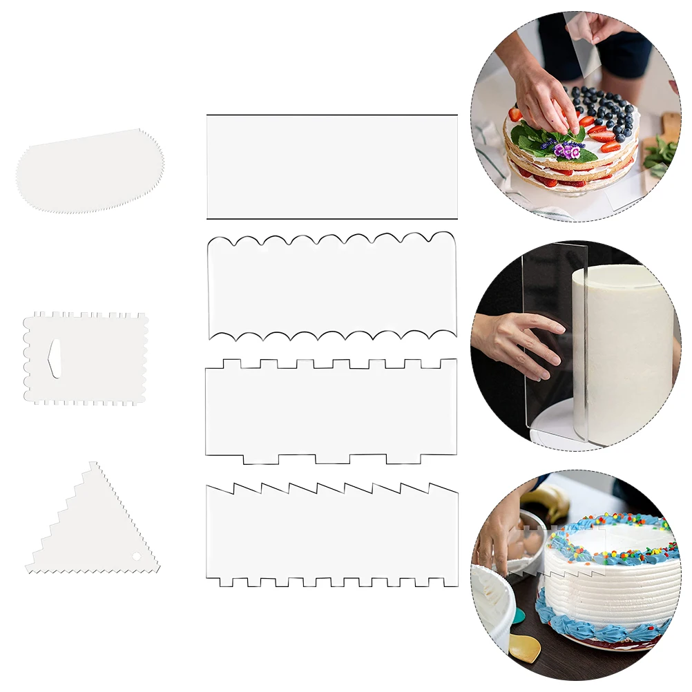 

7pcs Acrylic Cake Baking Tools Transparent Reusable Scrapers Cream Shaver Spatula For Baking Dough Steamed Bread